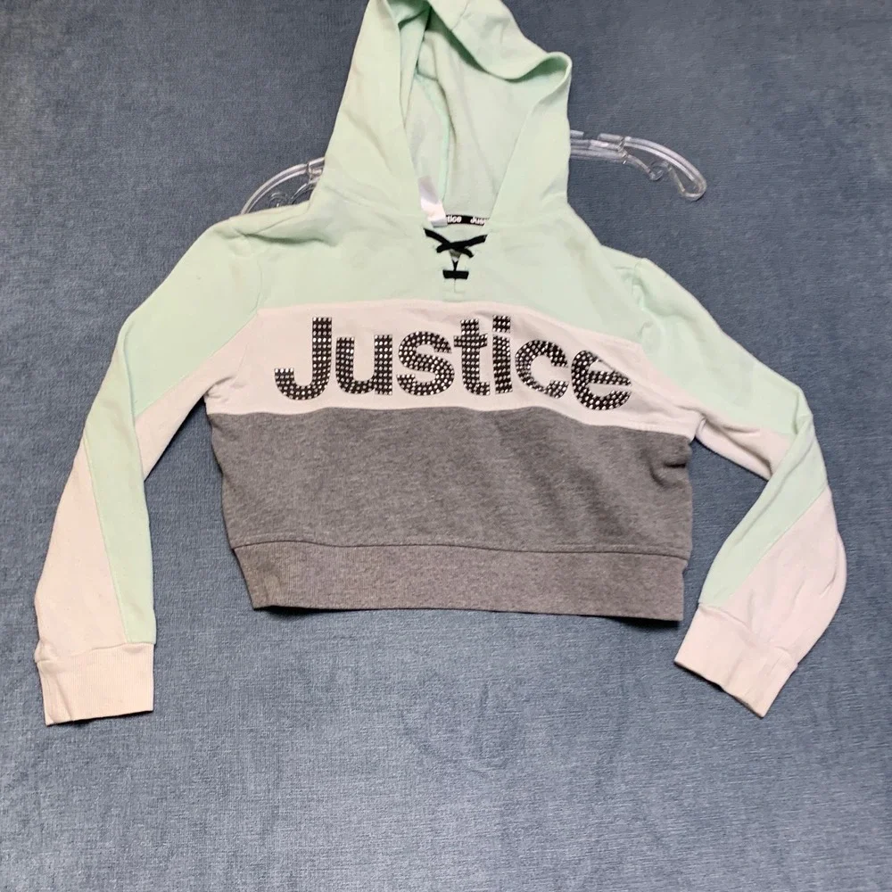 Justice Cropped Hoodie Girls 10 Multi Colorblock Fleece Lined Graphic Ringstone